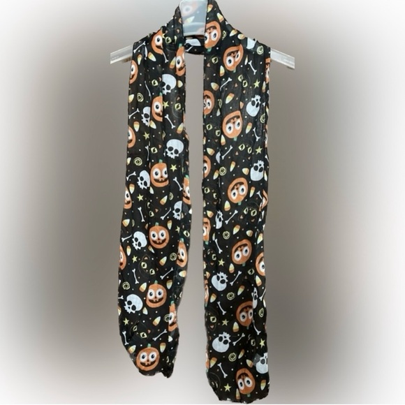 🍄Halloween Theme Sheer Scarf Pumpkins Skull Jack-o-lantern Sheer Wrap Shawl - Picture 1 of 6